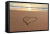 Heart in the Sand on the Beach at Sunset.-Hannamariah-Framed Stretched Canvas