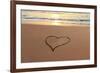 Heart in the Sand on the Beach at Sunset.-Hannamariah-Framed Photographic Print