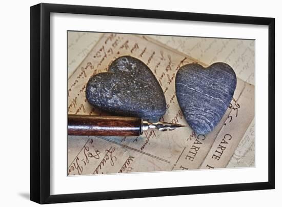 Heart Made of Stones with Old Postcard-Uwe Merkel-Framed Photographic Print