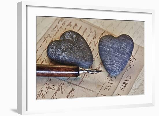 Heart Made of Stones with Old Postcard-Uwe Merkel-Framed Photographic Print