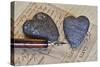 Heart Made of Stones with Old Postcard-Uwe Merkel-Stretched Canvas