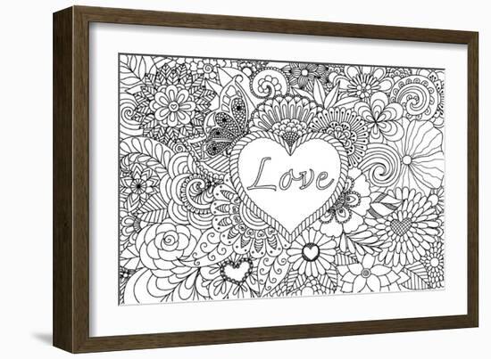 Heart on Flowers for Coloring Books for Adult or Valentines Card-null-Framed Art Print