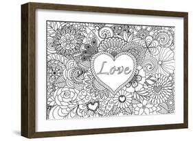 Heart on Flowers for Coloring Books for Adult or Valentines Card-null-Framed Art Print