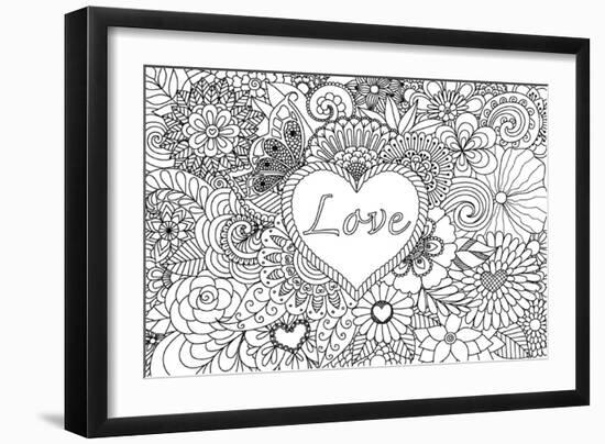 Heart on Flowers for Coloring Books for Adult or Valentines Card-null-Framed Art Print