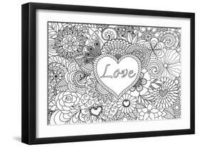 Heart on Flowers for Coloring Books for Adult or Valentines Card-null-Framed Art Print