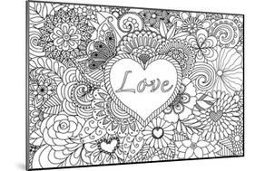 Heart on Flowers for Coloring Books for Adult or Valentines Card-null-Mounted Art Print