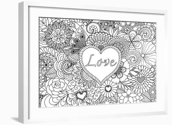 Heart on Flowers for Coloring Books for Adult or Valentines Card-null-Framed Art Print