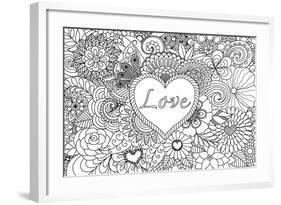 Heart on Flowers for Coloring Books for Adult or Valentines Card-null-Framed Art Print