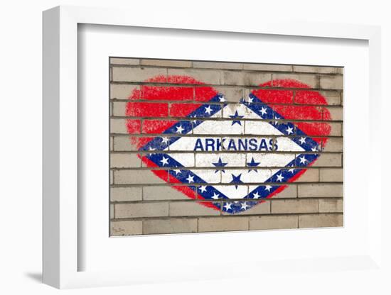 Heart Shape Flag of Arkansas on Brick Wall-vepar5-Framed Photographic Print