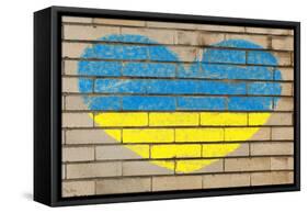 Heart Shape Flag of Ukraine on Brick Wall-vepar5-Framed Stretched Canvas