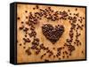 Heart Shape From Brown Coffee Beans, Close-Up On Old Vintage Wooden Background-ouh_desire-Framed Stretched Canvas
