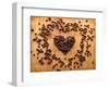 Heart Shape From Brown Coffee Beans, Close-Up On Old Vintage Wooden Background-ouh_desire-Framed Art Print