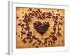 Heart Shape From Brown Coffee Beans, Close-Up On Old Vintage Wooden Background-ouh_desire-Framed Art Print