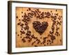 Heart Shape From Brown Coffee Beans, Close-Up On Old Vintage Wooden Background-ouh_desire-Framed Art Print