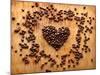 Heart Shape From Brown Coffee Beans, Close-Up On Old Vintage Wooden Background-ouh_desire-Mounted Art Print