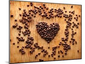 Heart Shape From Brown Coffee Beans, Close-Up On Old Vintage Wooden Background-ouh_desire-Mounted Art Print