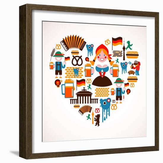 Heart Shape With Germany Icons-Marish-Framed Art Print