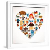 Heart Shape With Germany Icons-Marish-Framed Art Print