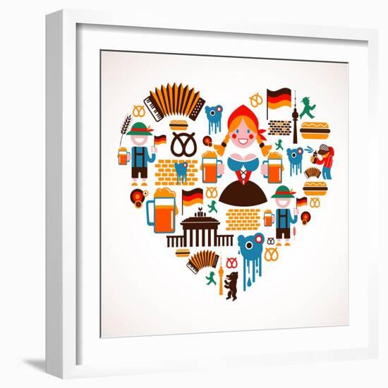Heart Shape With Germany Icons-Marish-Framed Art Print
