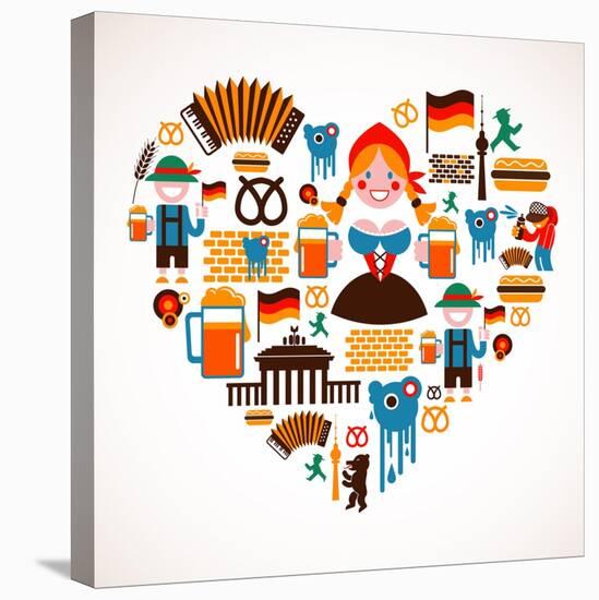 Heart Shape With Germany Icons-Marish-Stretched Canvas