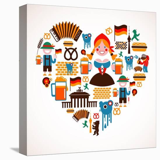 Heart Shape With Germany Icons-Marish-Stretched Canvas