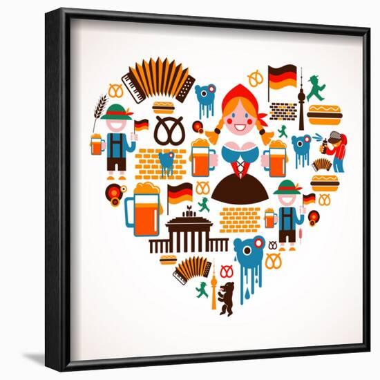 Heart Shape With Germany Icons-Marish-Framed Art Print