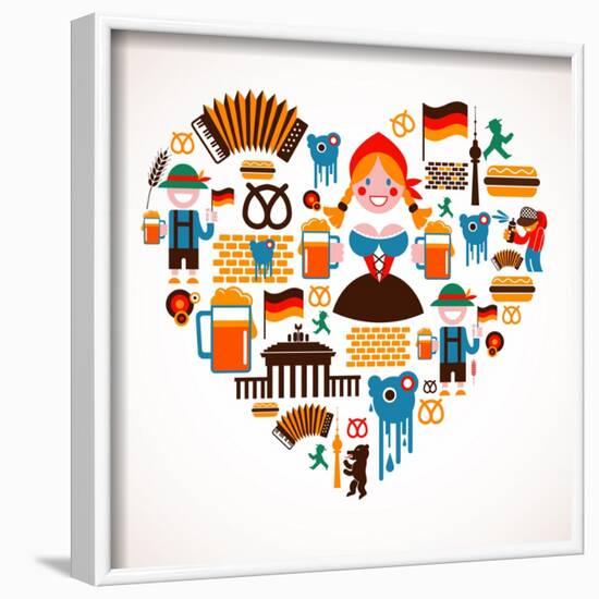 Heart Shape With Germany Icons-Marish-Framed Art Print