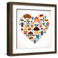 Heart Shape With Germany Icons-Marish-Framed Art Print