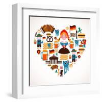 Heart Shape With Germany Icons-Marish-Framed Art Print