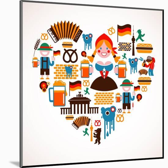 Heart Shape With Germany Icons-Marish-Mounted Art Print