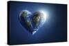 Heart-Shaped Planet Earth on a Dark Blue Background-null-Stretched Canvas
