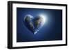 Heart-Shaped Planet Earth on a Dark Blue Background-null-Framed Art Print