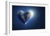 Heart-Shaped Planet Earth on a Dark Blue Background-null-Framed Art Print