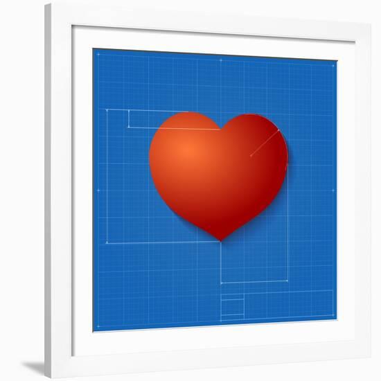 Heart Symbol Like Blueprint Drawing-eriksvoboda-Framed Art Print