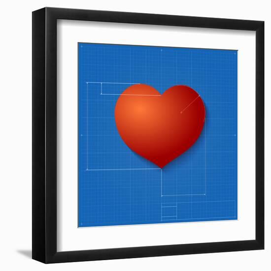 Heart Symbol Like Blueprint Drawing-eriksvoboda-Framed Art Print