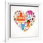 Heart With India Icons-Marish-Framed Art Print