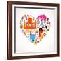 Heart With India Icons-Marish-Framed Art Print