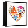 Heart With India Icons-Marish-Framed Stretched Canvas