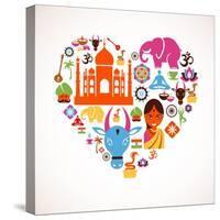 Heart With India Icons-Marish-Stretched Canvas