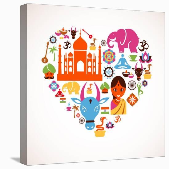 Heart With India Icons-Marish-Stretched Canvas