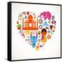 Heart With India Icons-Marish-Framed Stretched Canvas