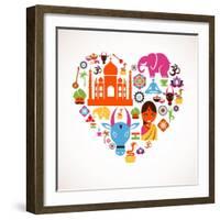 Heart With India Icons-Marish-Framed Art Print