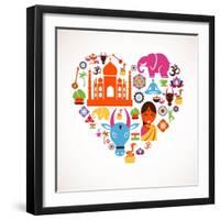 Heart With India Icons-Marish-Framed Art Print