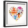 Heart With India Icons-Marish-Framed Art Print