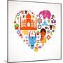 Heart With India Icons-Marish-Mounted Art Print