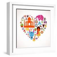 Heart With India Icons-Marish-Framed Art Print