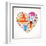 Heart With India Icons-Marish-Framed Art Print