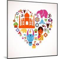 Heart With India Icons-Marish-Mounted Art Print