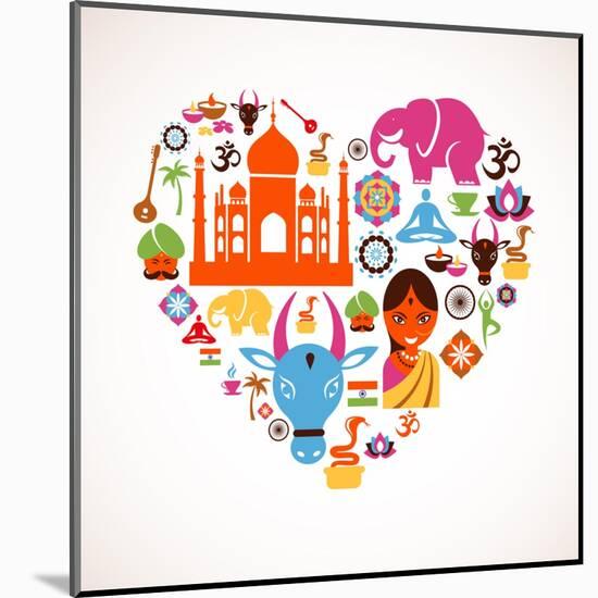 Heart With India Icons-Marish-Mounted Art Print