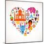 Heart With India Icons-Marish-Mounted Art Print